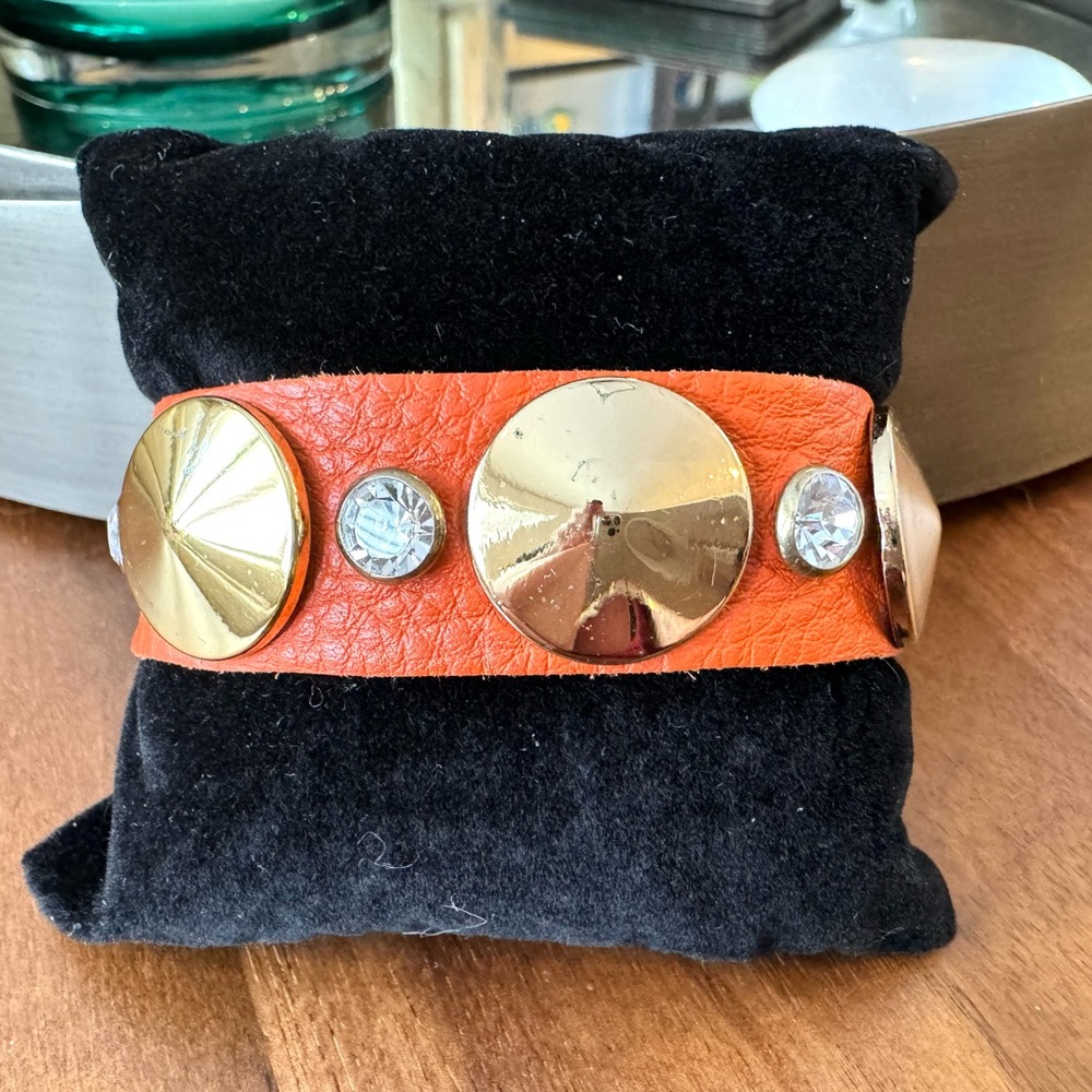 Orange Leather Studded Bracelet